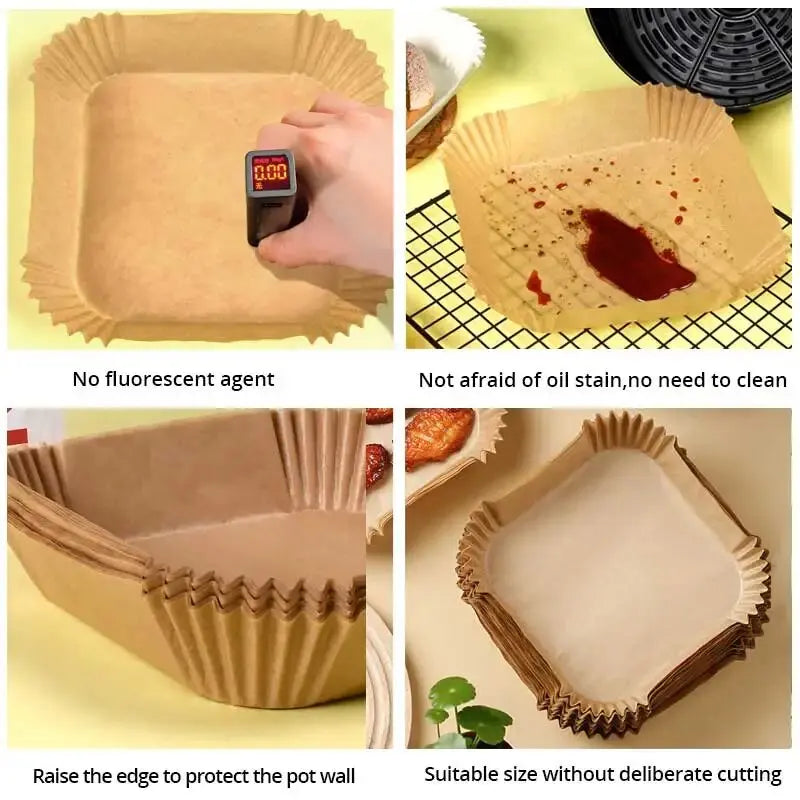 50pcs/set Air Fryer Disposable Paper Parchment Wood Pulp Steamer