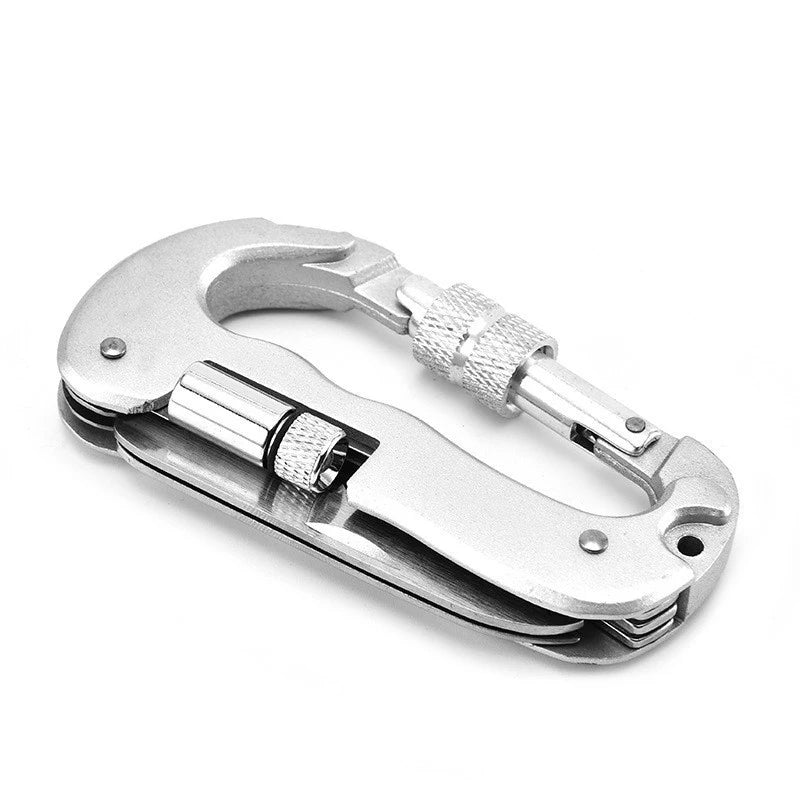 Outdoor Climbing Carabiner With LED Light - Aluminum Alloy D-Shaped Spring Lock Hook, Multi-Functional Combo Tool With Knife