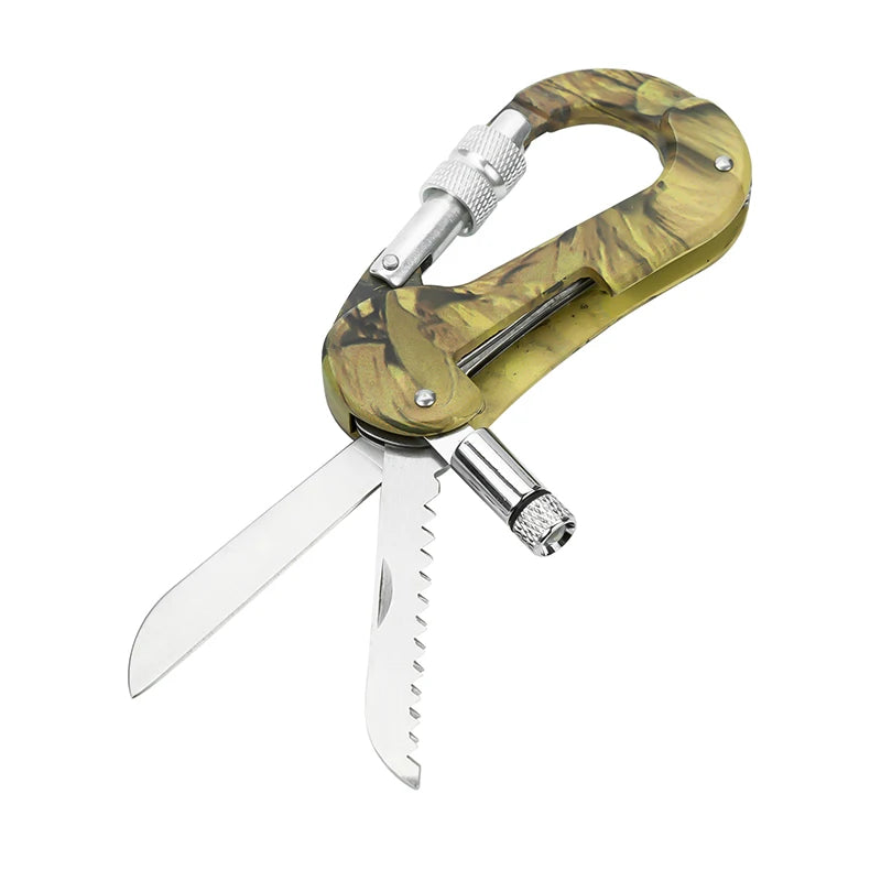 Outdoor Climbing Carabiner With LED Light - Aluminum Alloy D-Shaped Spring Lock Hook, Multi-Functional Combo Tool With Knife
